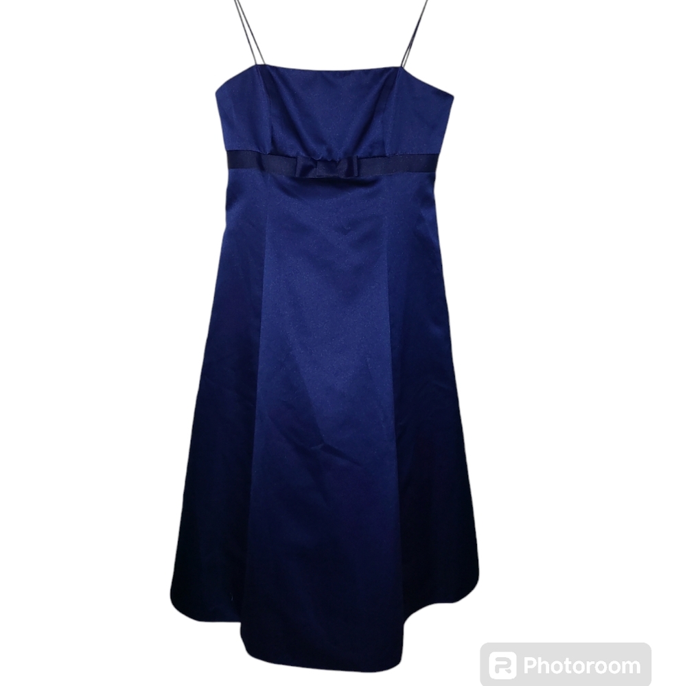 David's Bridal navy blue tea length dress